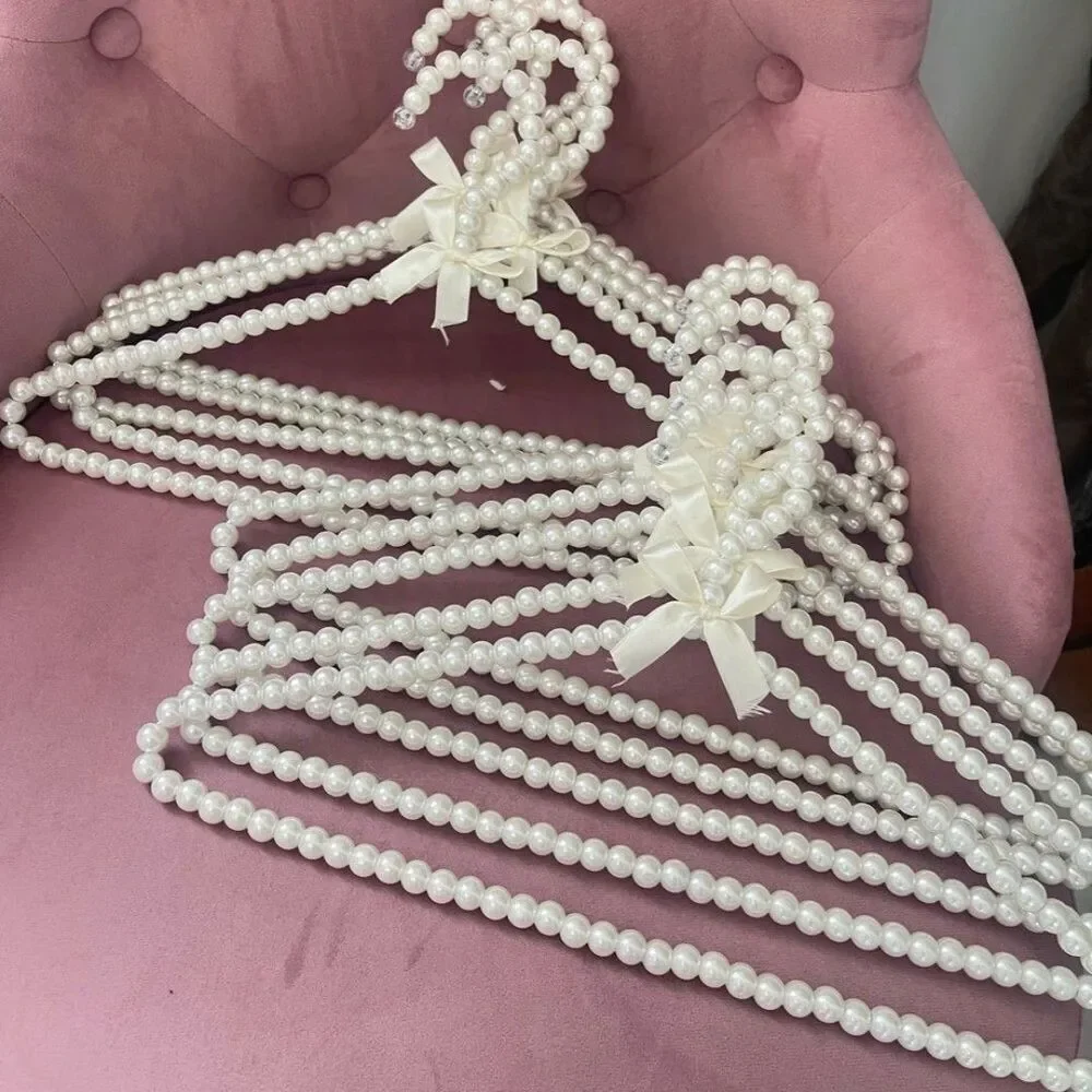 Linkidea 5 Pack Faux Pearl Beaded Clothes Hangers, Elegant Clothes Dress Pant